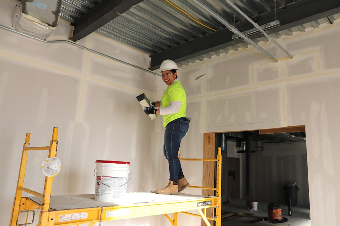 In December, drywall was installed throughout the building.