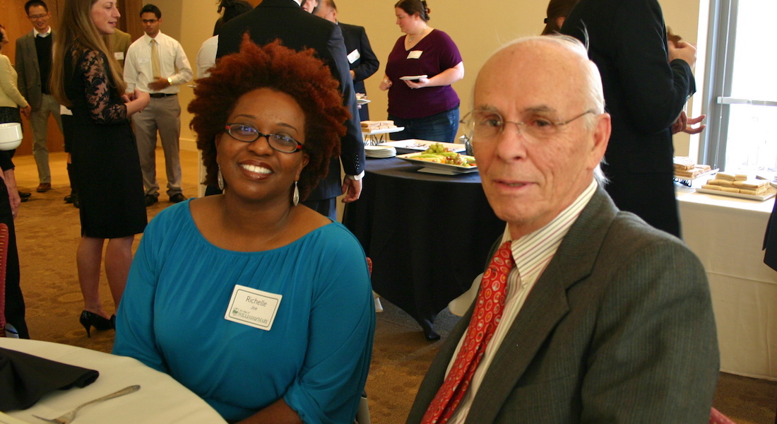 J. Richelle Joe Ph.D. ’15 (left) and William & Mary professor emeritus S. Stuart Flanagan attend a School of Education scholarship awards ceremony in 2012. 