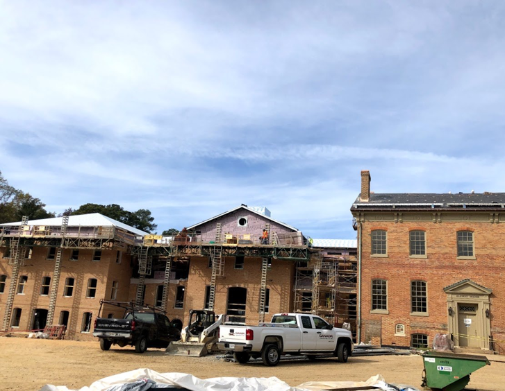 Throughout November, each brick was carefully added to the exterior of the building. The brick color was purposefully chosen to match the historic Bright House.