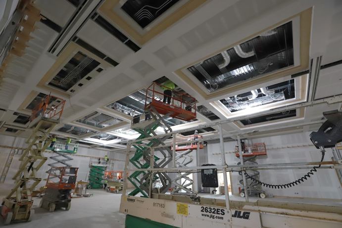 The ceiling and lighting installation began in January.