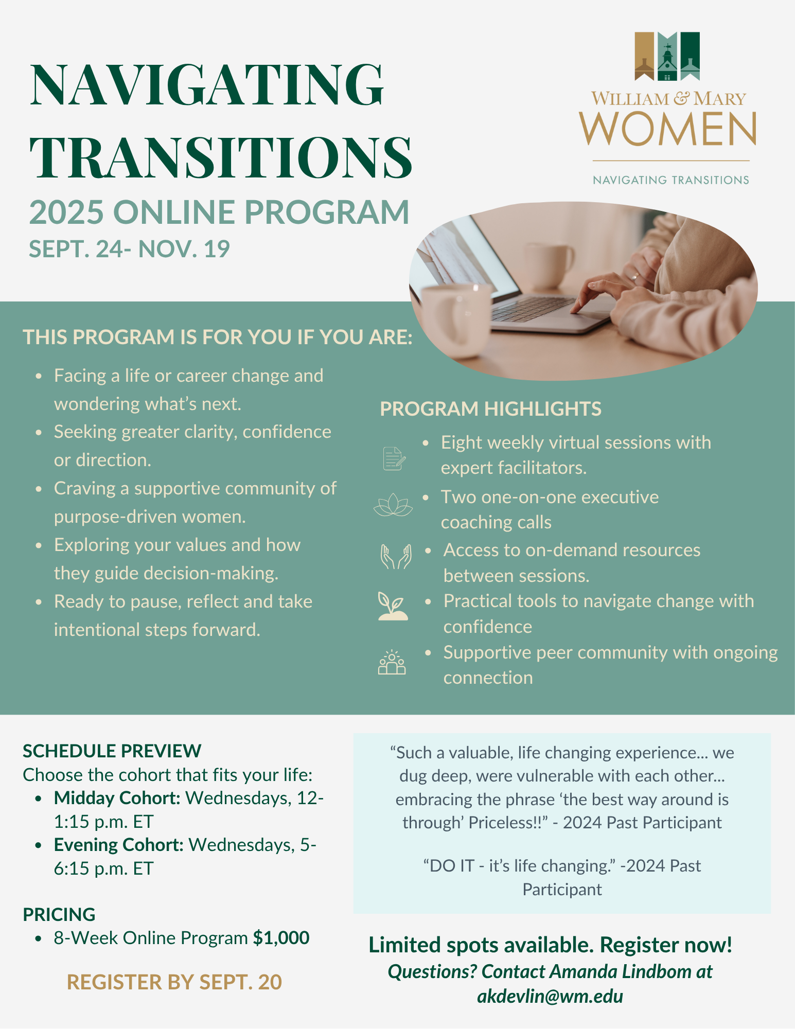 Navigating Transitions flier with program information