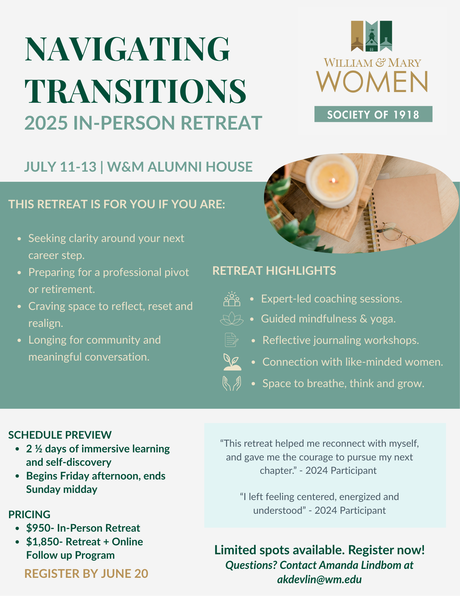 Navigating Transitions Flyer about the 2025 in-person retreat